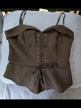 Express Black Corset Top with Branded Neckline